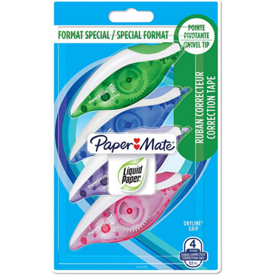 Paper Mate Liquid Paper Dry Line Grip Correction Tape Assorted Colours 4 Pack - Image 3