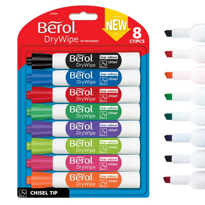 Berol Dry Wipe Whiteboard Marker Pens Chisel Tip Assorted Colours 8 Count Dry Erase Markers from B&Q