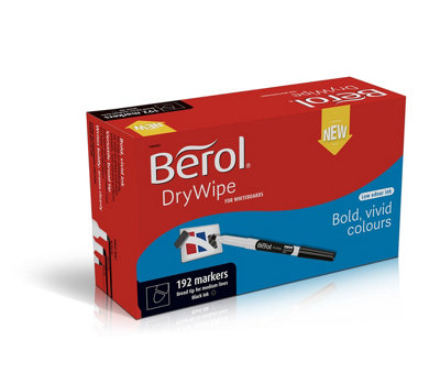 Berol Dry Wipe Whiteboard Marker Pens Broad Tip Black Low-Odour Ink 192 Dry Erase Markers from B&Q