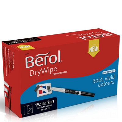 Berol Dry Wipe Whiteboard Marker Pens Fine Tip Black Low-Odour Ink 192 Dry Erase Markers from B&Q