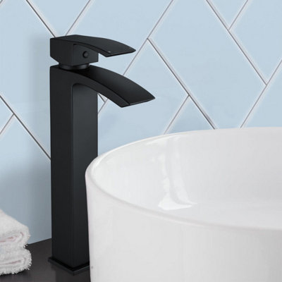 Nes Home Arke Modern Extended Matte Black Design Countertop Basin Mono Mixer Tap from B&Q