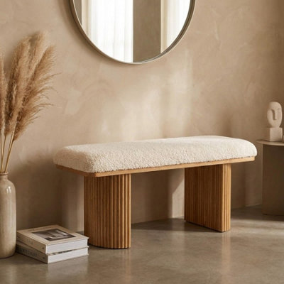 Garden Greatness Boucle Teddy Blanc Ribbed Bench from B&Q