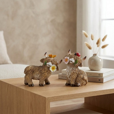 Garden Greatness Duo Highland Cow Floral Ornament Set from B&Q