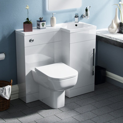 Nes Home White 900mm Rh Basin Sink Vanity Wc Unit & Rimless Btw Toilet from B&Q