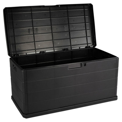 350L Black Plastic Outdoor Storage Box with Wheels & Handles