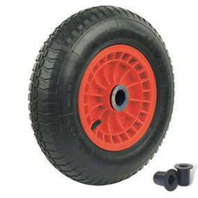 350mm (14-Inch) Pneumatic Wheelbarrow Wheel with 25mm & 13mm Bore, 3.50-8 Replacement Tyre