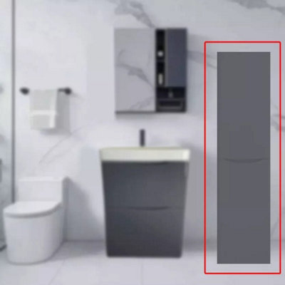 350mm High Gloss Grey Floor Standing Tall Bathroom Smile Storage Unit Soft Close