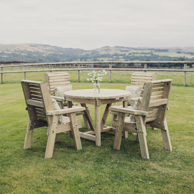 B&Q -  Churnet Valley 4-Seater Ergo Round Dining SetHandmade Wooden Garden Furniture