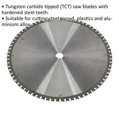 355mm x 2.4mm Cut-Off Circular Saw Blade 72 TPU 25.4mm Bore Steel Aluminium Cut