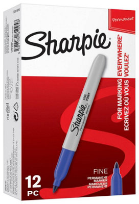 Sharpie - Fine Bullet Tip Permanent Marker Pens - Pack Of 12 (Blue) Blue
