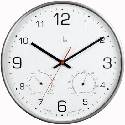 AcctimSilent Non-Ticking Wall Clock With Thermometer / Hygrometer 30Cm from B&Q