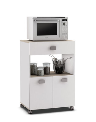 FurniComp LTD Furnicomp Owen Kitchen Pantry Trolley With Microwave ShelfMatt White & Acacia Oak from B&Q