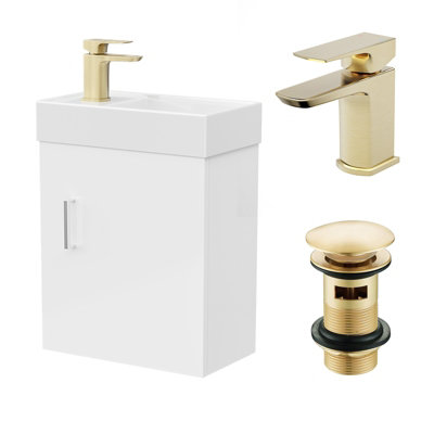 Nes Home White Wall Hung 400mm Vanity Unit & Square Basin Mono Mixer Tap from B&Q