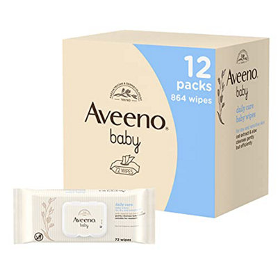 Aveeno Baby Daily Care Wipes Sensitive Skin Cleanse Gently And Efficiently EssentialsWhitePack Of 12 (864 In Total) from B&Q