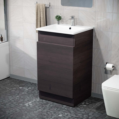 Nes Home 485mm Left Hand Dark Oak Vanity Unit With White Resin Basin from B&Q