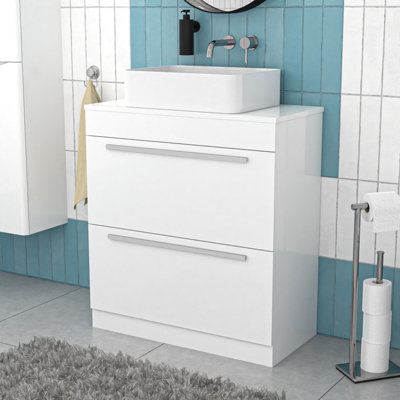 Nes Home White 800mm Vanity Cabinet And Rectangle Counter Top Basin Sink Unit from B&Q