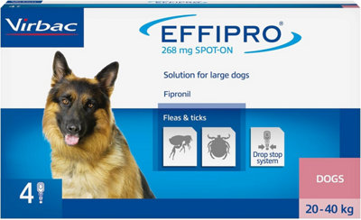 B&Q Effipro Flea & Tick Spot-On For Dogs 20-40Kg Fast-Acting 4 Pipettes, Vet-Strength Formula Easy To Apply Kills Fleas & Ticks Large
