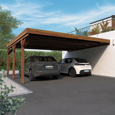 Cerland Victor Wall Mounted Double Wooden Carport 6 X 5M With Galvanised Concrete-In Feet from B&Q