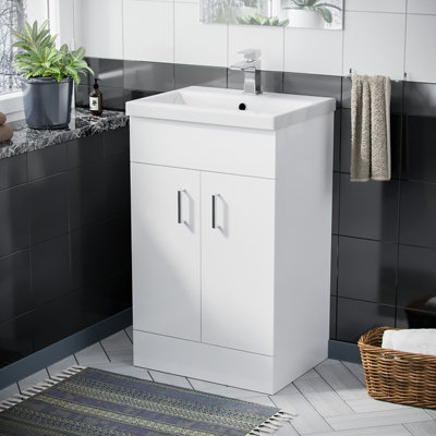  - Nanuya 500mm Freestanding Gloss White Mdf Vanity Cabinet With Ceramic Basin Sink