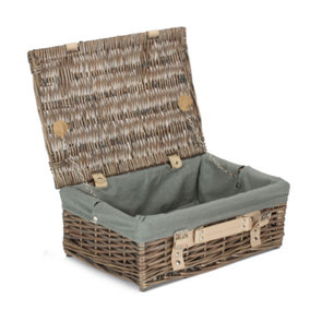 35cm Antique Wash Split Willow Picnic Basket with Grey Lining