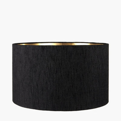 35cm Art Deco Black Lampshade Slubbed Faux silk Gold Lined Cylinder Lamp Shade