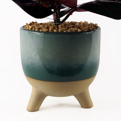 35cm Artificial Ficus Plant with Teal Blue Green Ceramic Planter