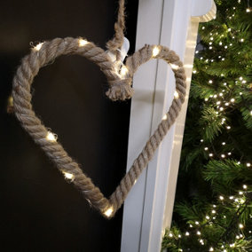 35cm Battery Operated Warm White Pin Wire LED Lit Hanging Christmas Rope Heart
