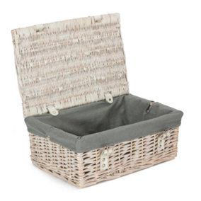 35cm Empty Whitewash Picnic Basket with Grey Lining