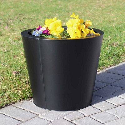 35cm High Galvanised Matte Black Cone Planter