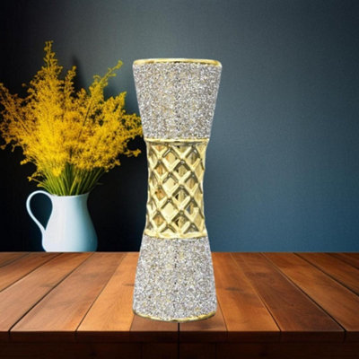 35Cm Large Ceramic Flower Vase Design Gold Diamante Bling Sparkling Vase