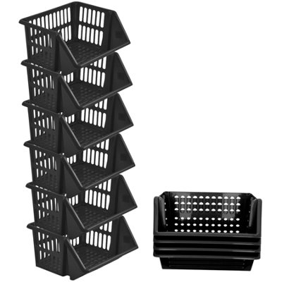35cm Plastic Stacking Basket Storage Racks Black Stackable Veg Fruit ...