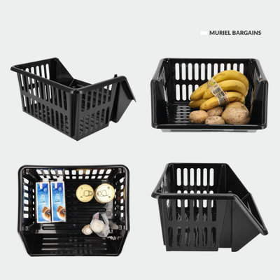 35cm Plastic Stacking Basket Storage Racks Black Stackable Veg Fruit ...