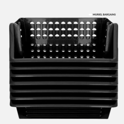 35cm Plastic Stacking Basket Storage Racks Black Stackable Veg Fruit ...