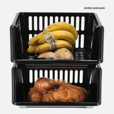 35cm Plastic Stacking Basket Storage Racks Black Stackable Veg Fruit ...