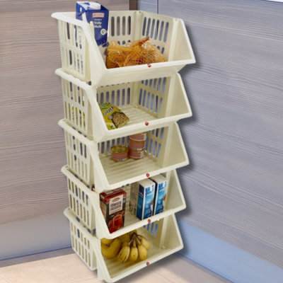 35cm Plastic Stacking Basket Storage Veg Rack Stackable Organizer for ...