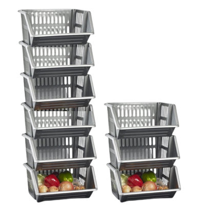 35cm Plastic Stacking Basket Storage Veg Rack Stackable Organizer for ...