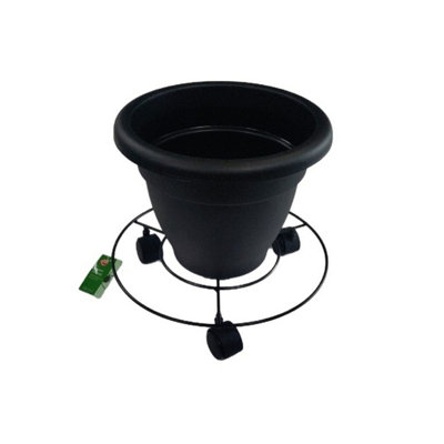 35cm Round Plant Pot Caddy Black Patio Pot Mover With Castor Wheels 14 Inch