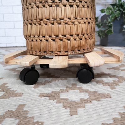 35cm Round Wooden Garden Plant Pot Flower Trolley Stand on Wheels - 5