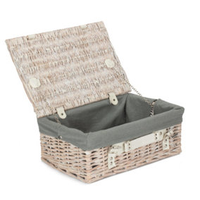35cm White Picnic Basket with Grey Lining