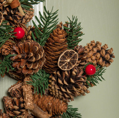 35cm Winter Spice Star Hanging Christmas Wreath with Pine Cones Red ...