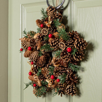 35cm Winter Spice Star Hanging Christmas Wreath with Pine Cones Red ...
