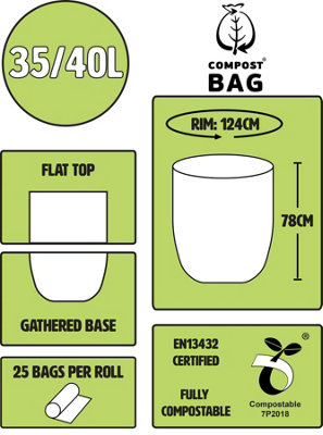 35L Compost Bag Compostable Kerbside Caddy Liners - 1 Roll