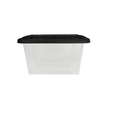 35L Plastic Storage Boxes with Black Lids Stackable Clear Organisers ...