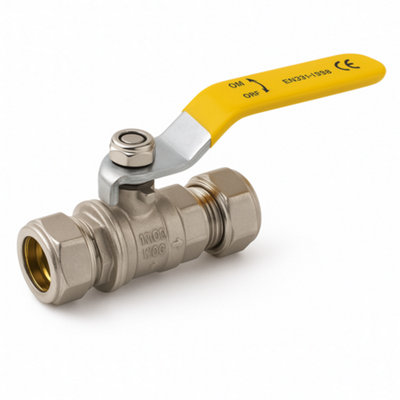 35mm Compression Lever Ball Valve for Gas - Straight C x C with Yellow ...