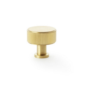 35mm Satin Brass Textured Reeded Cabinet Knob Gold Cupboard Door Drawer Pull Wardrobe Furniture Replacement