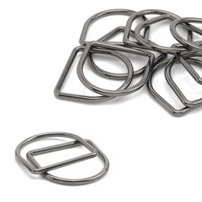 35mm Welded Metal D Ring Buckle for Purse, Pet Collars, Webbing Strap, Gunmetal - 10pcs