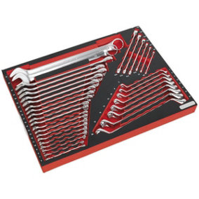 35pc Combination & Double Ended Spanner Set with 530 x 397mm Tool Tray - Offset