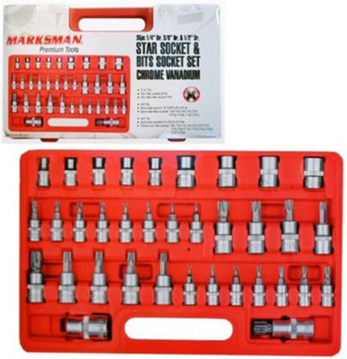 35Pc Socket Set Chrome Vanadium Extension Bar Garage Star Tools 3/8 1/2 1/4 Inches