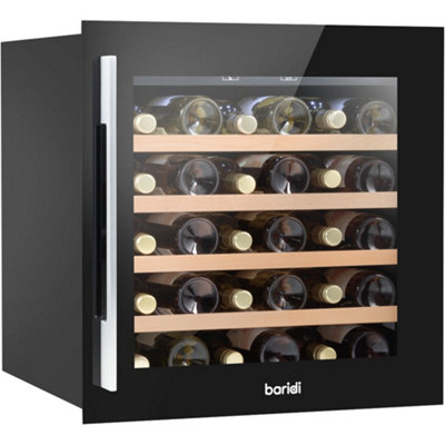 36 Bottle 60cm Built-in Wine Cooler Fridge - Wood Shelves & LED Backlit BLACK