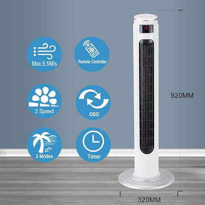 36-inch Oscillating Tower Fan with Remote Control LED Screen Display, 3 ...